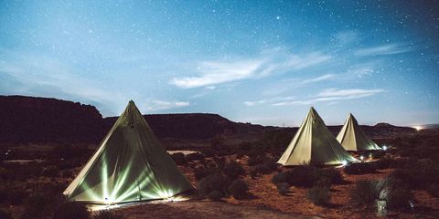 Landscape, Tent, Ecoregion, Camping, Sunlight, Biome, Tints and shades, Pyramid, Space, Triangle, 