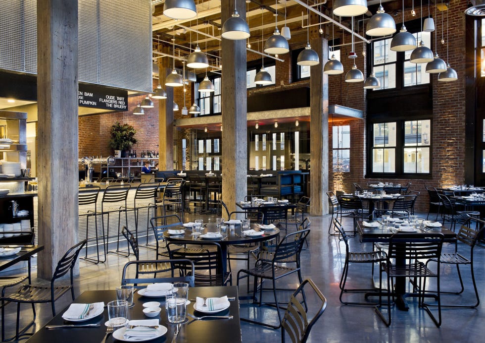 Lighting, Furniture, Table, Glass, Restaurant, Interior design, Light fixture, Design, Beam, Cafeteria, 
