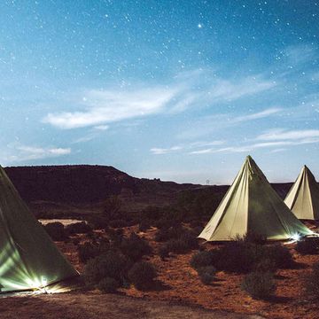 Landscape, Tent, Ecoregion, Camping, Sunlight, Biome, Tints and shades, Pyramid, Space, Triangle, 