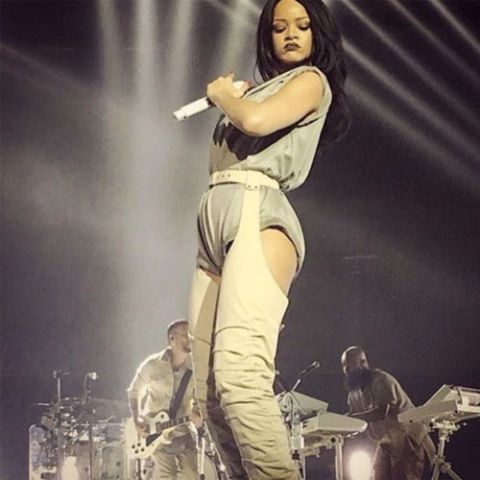 Rihanna waist high on sale boots