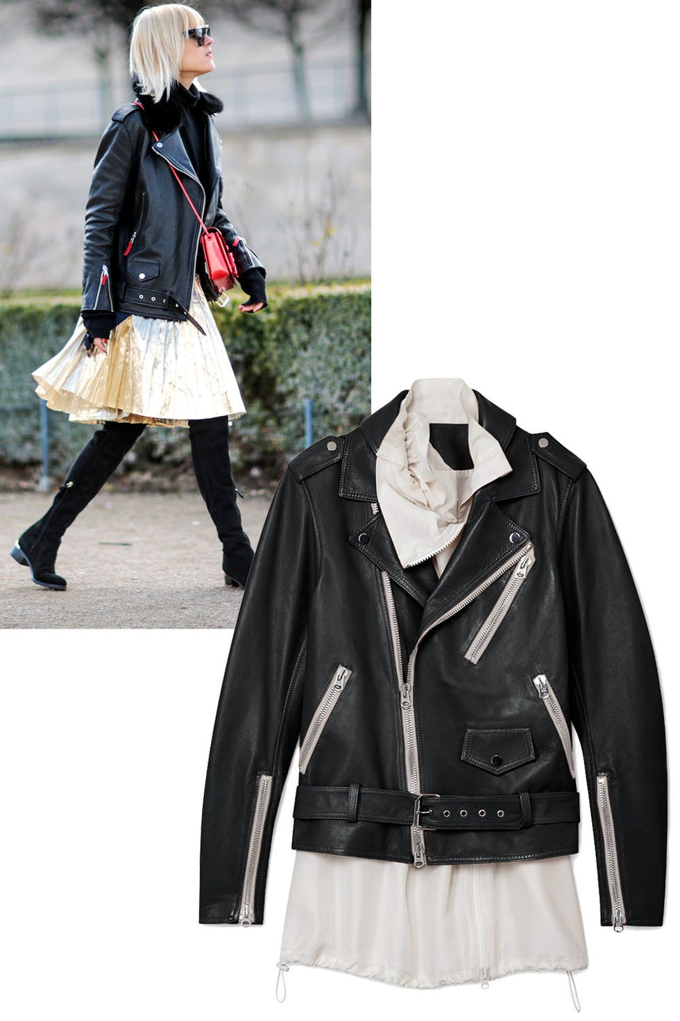 <p>A leather jacket that offers endless styling possibilities.</p><p><em>3.1 Phillip Lim<span class="redactor-invisible-space"> leather jacket, $1,795, <strong><a href="https://shop.meltsflow.com/designers/0-9/31-phillip-lim/biker-jacket-8737.html" target="_blank">shopBAZAAR.com</a></strong>.</span></em></p>