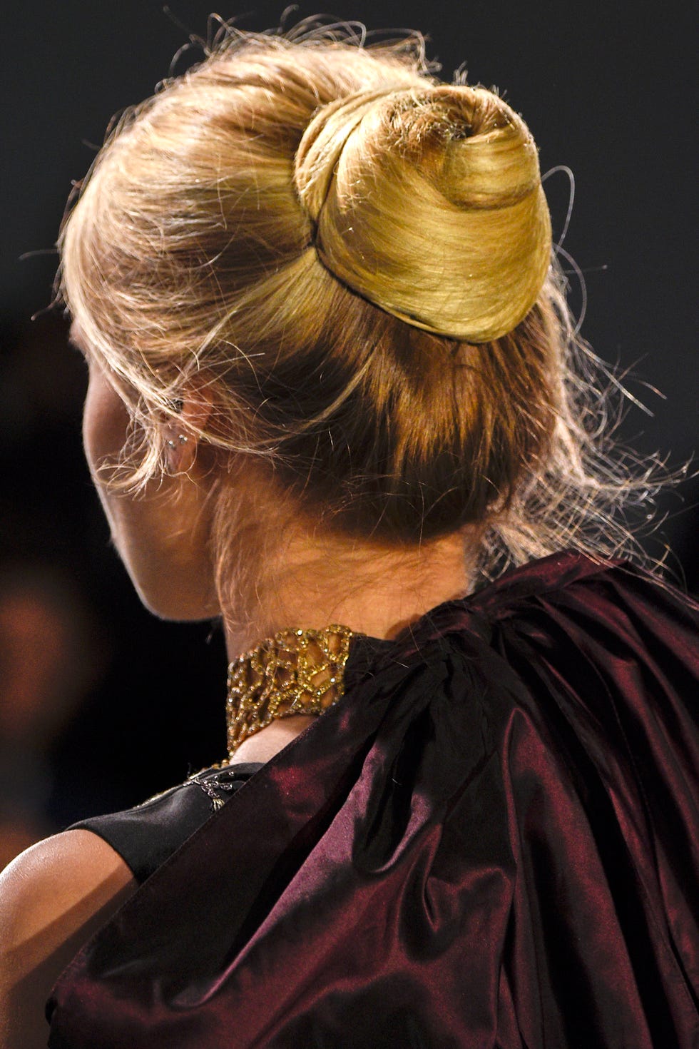 Hairstyle, Style, Headgear, Hair accessory, Fashion, Earrings, Blond, Long hair, Hair coloring, Bun, 