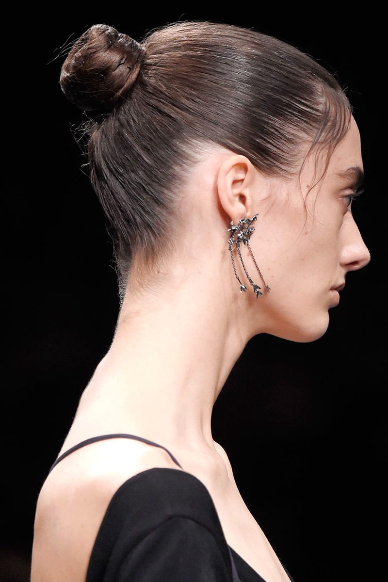 Hair, Ear, Earrings, Hairstyle, Skin, Forehead, Eyebrow, Eyelash, Style, Beauty, 