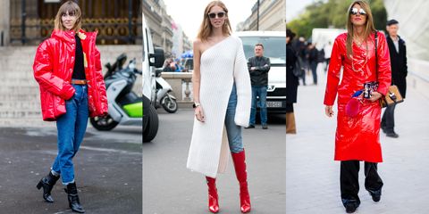 <p>Anya Ziourova, Chiara Ferragni and Anna dello Russo show the serious impact of red patent on otherwise straightforward looks.</p>