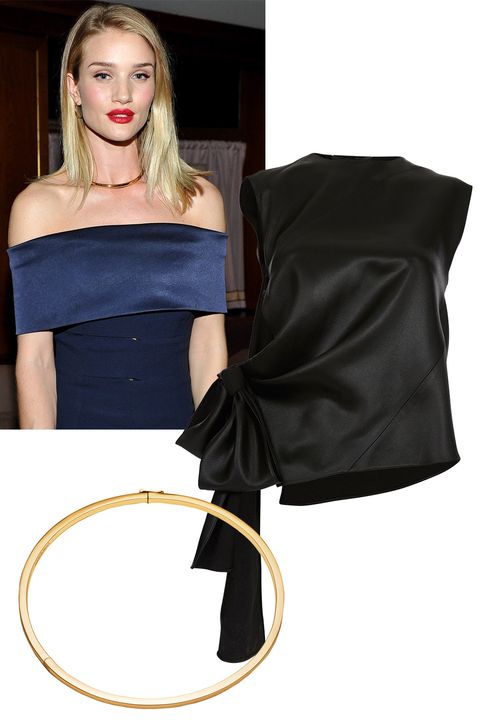 <p>Worn with of-the-moment décolletage-baring looks (like Rosie Huntington-Whiteley<span class="redactor-invisible-space">) or as a gilded collar to a high-neck silk top, the gold choker is on repeat. </span></p><p><br></p><p><strong>Narciso Rodriguez </strong>top, $1295, <strong><a href="https://shop.harpersbazaar.com/designers/n/narciso-rodriguez/black-side-tie- blouse-              8778.html      " target="_blank">shopBAZAAR.com</a></strong>; Eddie Borgo necklace, $225, <strong><a href="https://shop.harpersbazaar.com/designers/e/eddie-borgo/cuboid-collar-6366.html" target="_blank">shopBAZAAR.com</a></strong><span class="redactor-invisible-space" style="line-height: 1.6em; background-color: initial;">.</span><br></p>