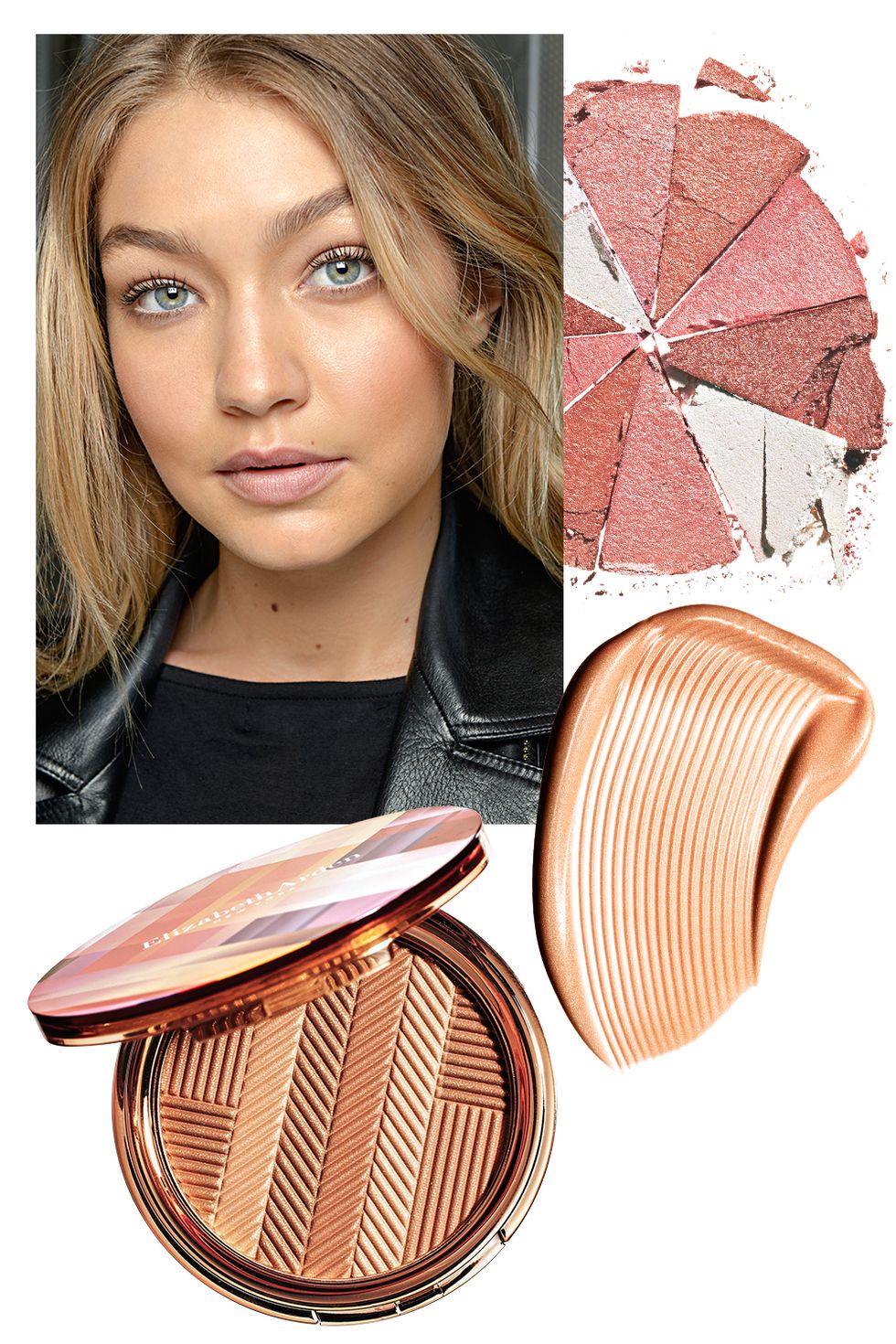 <p>"Reflective makeup makes skin look smoother as light bounces off," says Sotomayor. "But make sure the shimmer is very fine and subtle. Think satin, not sequins." Apply bronzer over cheeks and around the hairline, then add blush to the apples of your cheeks.</p><p><strong>Elizabeth Arden</strong> Sunset Bronze Prismatic Bronzing Powder, $40, <a href="http://www.elizabetharden.com/Sunset-Bronze-Prismatic-Bronzing-Powder/1002C400CW1640%2Cdefault%2Cpd.html?cm_mmc=Google+CPC-_-Google.com-_-Makeup+%3E+New%21+Sunset+Bronze-_-Elizabeth+Arden+New%21+Sunset+Bronze+Prismatic+Bronzing+Powder&gclid=CjwKEAjwlfO3BRDR4Pj_u-iO2U0SJAD88y1SYjVKIPkwsMTQ5OaWt-jvDSU704KGqahwCZyiPWscRhoCO5Xw_wcB" target="_blank">elizabetharden.com</a>;  <strong>Soap & Glory</strong> Love at First Blush Rosy Radiance Shimmer Powder, $15, <a href="http://www.soapandglory.com/love-at-first-blush" target="_blank">soapandglory.com</a>; <strong>Estée Lauder</strong> Bronze Goddess Summer Glow Illuminator, $32, <a href="http://shop.nordstrom.com/s/estee-lauder-bronze-goddess-summer-glow-illuminator/4314978?cm_mmc=Google_Product_Ads_pla_with_promotion_online-_-datafeed-_-women%3Amakeup%3Acheek-_-5139612&%3Bcountry=US&%3Bcurrency=USD&mr%3AreferralID=f6af818f-f747-11e5-8195-005056947d48&gclid=CjwKEAjwlfO3BRDR4Pj_u-iO2U0SJAD88y1SOq_5Djd_ZKo_VYixdWKYMs_CcDthF8FGUrFnzBJViBoCBZXw_wcB" target="_blank">nordstrom.com</a>.  </p>