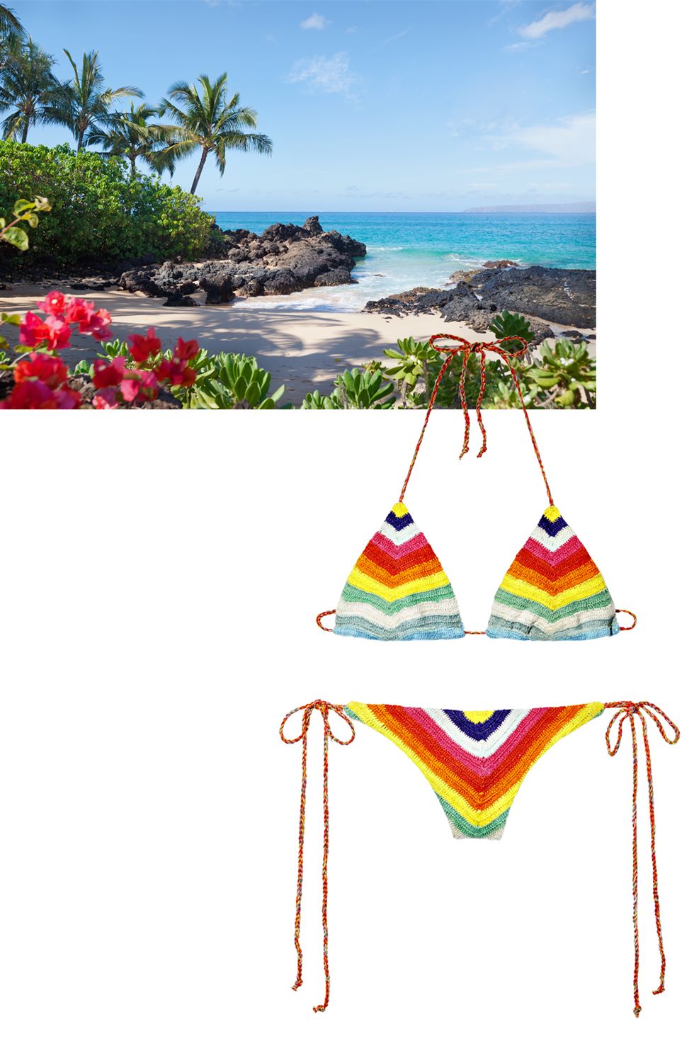 <p><strong>Ideal vacation: </strong>Maui, by car or by helicopter.</p><p><strong>Workout routine: </strong>A combination of stretching, strength-training, and cardio.</p><p><strong><em>Mara Hoffman </em></strong><em> bikini top, $90, and bottom, $170,  <a href="http://www.marahoffman.com/">marahoffman.com</a></em><span class="redactor-invisible-space"><em>; Maui</em></span><br></p>