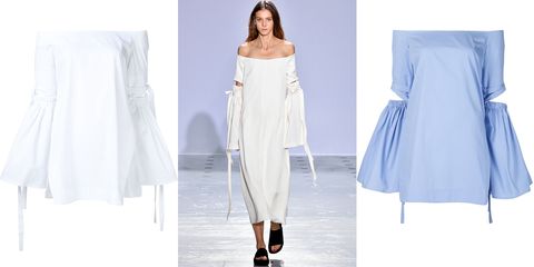 <p>The most effortless way to show some skin this season is with an off-the-shoulder top. Opt for one with some additional detail to ensure you stand out from the crowd.</p><p><em><strong>Ellery</strong> off-the-shoulder top in white, $700, <strong><a href="https://shop.harpersbazaar.com/designers/e/ellery/off-shoulder-elbow-cut-top-9008.html" target="_blank">shopBAZAAR.com</a></strong>; <strong>Ellery</strong> off-the-shoulder top in blue, $700, <strong><a href="https://shop.harpersbazaar.com/designers/e/ellery/off-shoulder-elbow-cut-top-blue-8989.html" target="_blank">shopBAZAAR.com</a></strong>. </em></p>