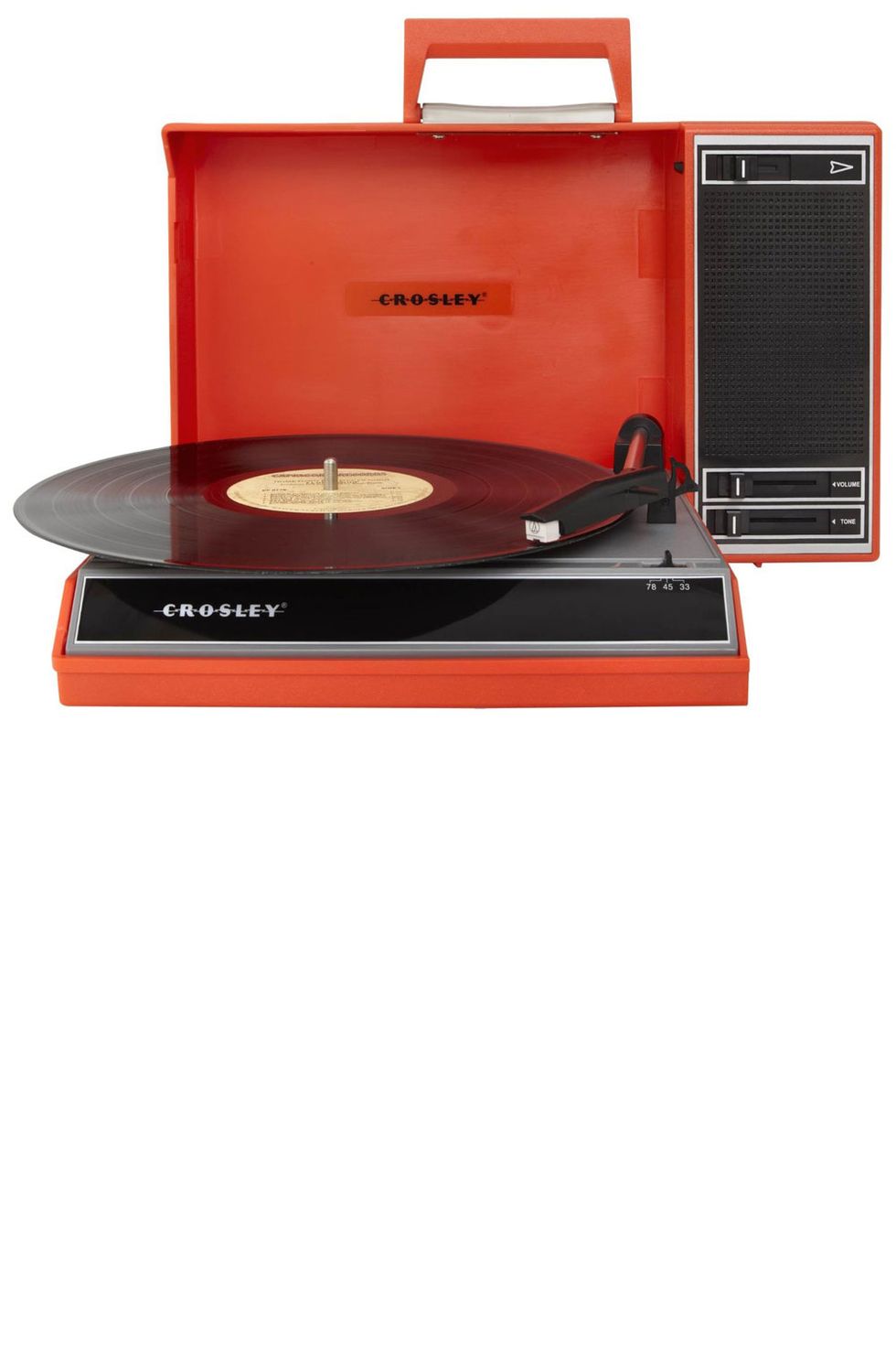 <p><strong>Crosley</strong> turntable, $149.95, <a href="http://www.crosleyradio.com/turntables/product-details?productkey=CR6016A&model=CR6016A-RE" target="_blank">crosleyradio.com</a>.</p>