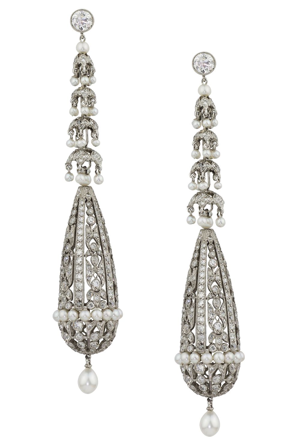 <p>If you lack an heirloom to wear down the aisle but are after something vintage in feel, a piece of estate jewelry with historical significance is the chic way to go about <em>Something Borrowed</em>. </p><p><br></p><p><em><strong>Stephen Russell </strong>diamond and pearl earrings</em><em>, price upon request, <a href="http://stephenrussell.com/" target="_blank">stephenrussell.com</a></em>.</p>