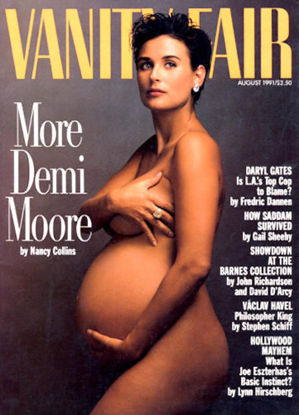 <p>Demi Moore poses pregnant and nude on the cover of <i>Vanity Fair</i>, follows it up with two more naked (albeit body painted) covers.</p>