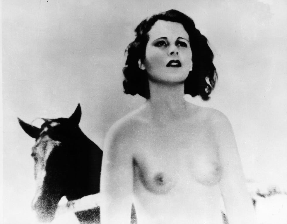 <p>Actress Hedy Lamarr fakes an organsm in <em>Ecstasy</em>, appears fully nude on screen, and (spoiler alert) has pubic hair and nipples.</p>