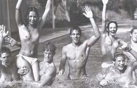 <p>Abercrombie & Fitch ceases publication of their softcore magazine <i>A+F Quarterly</i> with a splashy final issue that features images of group sex and nude young adults frolicking in a river.</p>