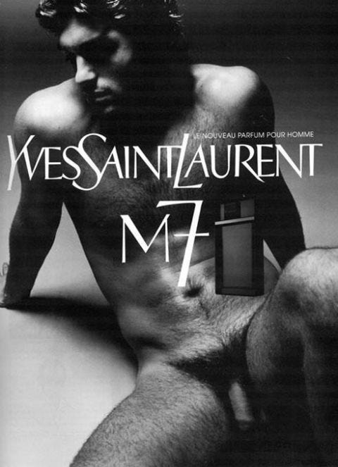 <p>An ad for YSL's M7 fragrance features martial arts champion-turned-male model Samuel de Cubber totally naked; <i>GQ </i>declines to run, only appears in European magazines. </p>