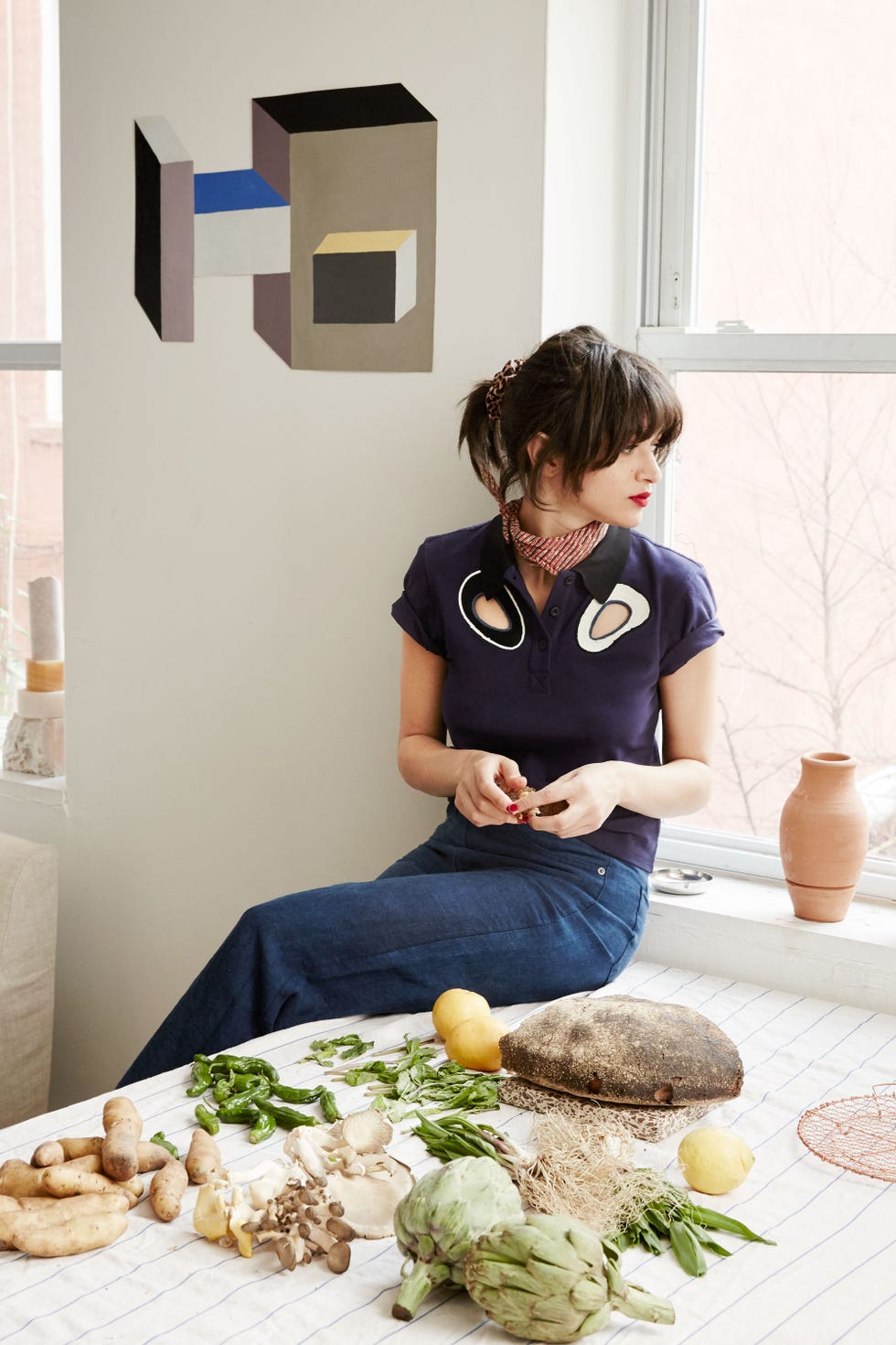 <p>"When I cook I like to be simple and casual because now everything I own pretty much has a stain on it! I would wear this on the weekends while making something at home. It looks good but is easy to move in and comfortable."</p><p><em><br></em></p><p><span></span><em>Opening Ceremony Embroidered Pique Cotton Polo, <a href="http://shop.nordstrom.com/s/opening-ceremony-embroidered-pique-cotton-polo/4239786?&cm_mmc=Mindshare_Nordstrom-_-MayWAP-_-Hearst-_-proactive" target="_blank">nordstrom.com</a>; Simon Miller TOMA Pants, <a href="https://www.simonmillerusa.com/shop/women/bottoms/w006-toma-1472" target="_blank">simonmillerusa.com</a>; scarf, Gohar's own</em></p>