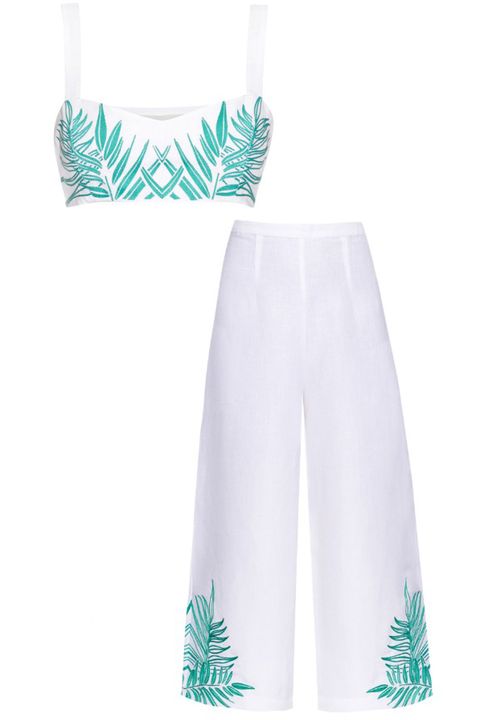 <p><strong>Mara Hoffman</strong> <a href="http://www.matchesfashion.com/us/products/Mara-Hoffman-Palm-embroidered-cropped-top-1052869" target="_blank">crop top</a>, $212, and culottes, $365, <a href="http://www.matchesfashion.com/us/products/Mara-Hoffman-Palm-embroidered-linen-blend-culottes--1035908" target="_blank">matchesfashion.com</a><a href="http://www.matchesfashion.com/us/products/Mara-Hoffman-Palm-embroidered-linen-blend-culottes--1035908"></a>.</p>