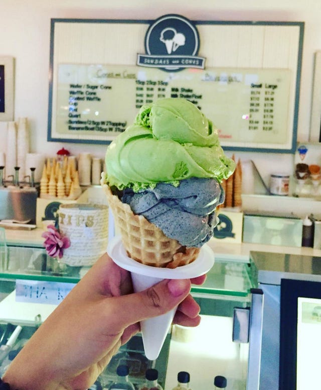 Cuisine, Ingredient, Food, Ice cream cone, Dessert, Sweetness, Ice cream, Frozen dessert, Gelato, Pistachio ice cream, 