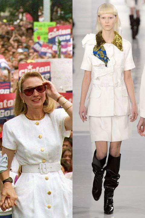 <p>Clinton never underestimates the power of a chic LWD, as she wore to a rally with President Bill Clinton in 1992. </p>