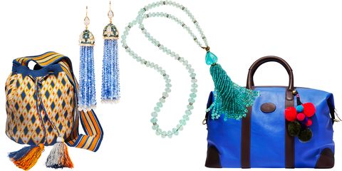 <p>"My Debonnaire luggage—with their all-important luggage tags—to bring back jewelry finds from the Gem Palace."</p><p><strong>Miss Mochila</strong> bag, $325, 888-774-2424; <strong>Munnu the Gem Palace</strong> earrings, price upon request, 212-861-0808; <strong>Munnu the Gem Palace </strong>necklace, price upon request, 212-861-0808; <strong>Debonnaire</strong> luggage, $750, <a href="http://www.debonnaire.com/" target="_blank">debonnaire.com</a>. <span class="redactor-invisible-space"></span></p>
