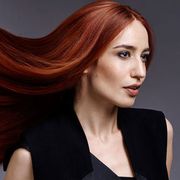 Lip, Hairstyle, Chin, Red, Style, Orange, Red hair, Beauty, Eyelash, Hair coloring, 