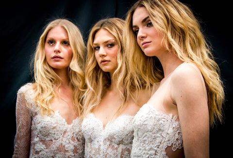 <p>Transform long and loose styles from romantic to sexy with a high-gloss sheen, playful volume, or tousled texture. </p><p><em>Reem Acra Spring 2017 Bridal</em><br></p>