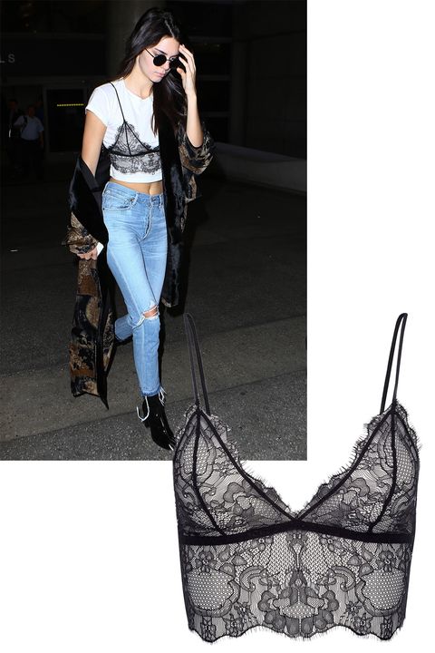 <p>Kendall Jenner plays with lacy layering.</p><p><em>Anine Bing bralet, $99</em><em>, <a href="http://www.aninebing.com/lace-bralette-in-black.html" target="_blank">aninebing.com</a>. </em></p>