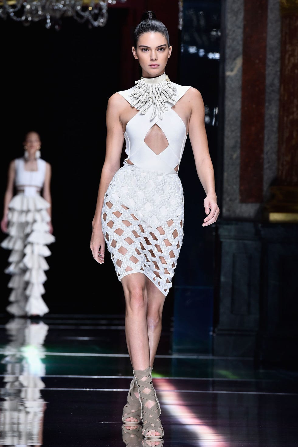 Clothing, Human, Fashion show, Shoulder, Runway, Waist, Fashion model, Style, Fashion accessory, Dress, 