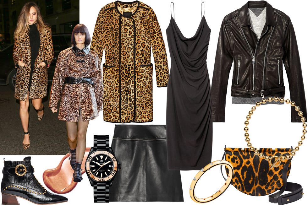 <p><strong>STYLIST'S TIP: </strong>Contrast an all-black look with an animal print. </p><p><strong>Coach 1941</strong> boot, $575, 212-581-4115; <strong>J. Crew</strong> coat, $1,800, <a href="https://www.jcrew.com/" target="_blank">jcrew.com</a>; <strong>TAG Heuer</strong> watch, $3,500, <a href="http://us.tagheuer.com/" target="_blank">tagheuer.com</a>;<strong> Kevyn Aucoin</strong> The Lip Gloss in Sunlight, $30, <a href="http://www.barneys.com/" target="_blank">barneys.com</a>; <strong>Zadig & Voltaire</strong> skirt, $428, <a href="http://us.zadig-et-voltaire.com/us/?gclid=CjwKEAjwy6O7BRDzm-Tdub6ZiSASJADPNzYrQ9Dcq_5rzI8Bh53FHo9eFcu__UbIForBftt4192gLRoCBqvw_wcB" target="_blank">sadig-et-voltaire.com</a>; <strong>Laundry by Shelli Segal</strong> dress, $168, <a href="http://www.lordandtaylor.com/webapp/wcs/stores/servlet/en/lord-and-taylor" target="_blank">lordandtaylor.com</a>; <strong>Pandora Jewelry</strong> ring, $350, <a href="http://www.pandora.net/en-us" target="_blank">pandora.net</a>; <strong>Mugler</strong> bag, $2,124, 888-8-BARNEYS; <strong>Jennifer Fisher</strong> necklace, $295, <a href="http://jenniferfisherjewelry.com/" target="_blank">jenniferfisherjewelry.com</a>; <strong>Golden Goose Deluxe Brand</strong> jacket, $2,075, 212-431-3300. </p>
