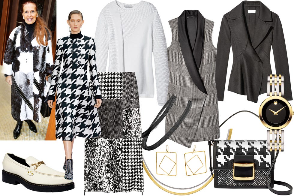 <p><strong>STYLIST'S TIP: </strong>A patterned handbag adds an unexpected accent.</p><p><strong>Rag & Bone</strong> shoe, $395, <a href="http://www.rag-bone.com/?gclid=CjwKEAjwka67BRCk6a7_h_7Pui8SJABcMkWRrSMJfJCNmUFn1cHyqPbQO_Yi06dCAkCDJIyjN9ISkxoCfWvw_wcB" target="_blank">rag-bone.com</a>; <strong>Marco Bicego</strong> necklace, $5,910, <a href="https://us.marcobicego.com/" target="_blank">marcobicego.com</a>; <strong>Ermanno Scervino</strong> vest, $2,660, <a href="http://shop.ermannoscervino.it/usa/en-gb?gclid=CjwKEAjwka67BRCk6a7_h_7Pui8SJABcMkWRNaeMdDNH4Fm_wyJQ0t_vnyvuiokPAz3s_X_9QdzQShoC0Grw_wcB" target="_blank">shop.ermanoscervino.com</a>; <strong>Gabriela Hearst</strong> sweater, $695, <a href="http://www.barneys.com/homeshow?campaignid=323782121&keyword=%2Bbarneys&campaign=Core%20-%20Barneys%20-%20Desktop%20-%20New%20York%20City&utm_source=google&utm_medium=cpc&matchtype=b&device=c&creative=98518414961&cmpntype=brand&gclid=CjwKEAjwka67BRCk6a7_h_7Pui8SJABcMkWR6Wa57fua6ep6NVAGxyXC3d_GVOXcSkR58ygI0oExdhoCU1nw_wcB" target="_blank">Barneys.com</a>; <strong>Lancome</strong> Artliner in Noir, $30.50, <a href="http://www.lancome-usa.com/offers?cm_mmc=cpc-_-googleSearchBrand-_-Lancome%20Brand%20-%20Ex_Brand%20Website-_-kw:%20lancome%20usa&gclid=CjwKEAjwka67BRCk6a7_h_7Pui8SJABcMkWRbMnLSwO-05P_eHvyGkFQiXHXzRuNyoA61xbwmN59PRoC1h3w_wcB" target="_blank">lancome-usa.com</a>; <strong>Anndra Neen</strong> earrings, $85, <a href="https://www.net-a-porter.com/?cm_mmc=GoogleUS--c-_-NAP_EN_NY-_-Brand_Other--Brand_Misspells_Exact-_-neta%20porter_e_aud-179021183586:kwd-5306112152_newcroudbuildFeb16&gclid=CjwKEAjwka67BRCk6a7_h_7Pui8SJABcMkWRtCq5gxyEaTJzRxcuyPtDS1uyM1pN2_SaqZJiLD2I5RoCoKTw_wcB" target="_blank">net-a-porter.com</a>; <strong>Jason Wu</strong> skirt, $3,495, <a href="http://shop.nordstrom.com/?cm_mmc=google_nord-_-Nordstrom_Terms-_-Nordstrom_Branded_Terms_Core-_-nordstrom_e&rkg_id=h-cdd3072a9778ed0735f4df127e46d566_t-1466704103&adpos=1t1&creative=98749352542&device=c&matchtype=e&network=g&gclid=CjwKEAjwka67BRCk6a7_h_7Pui8SJABcMkWRwfi3t1FiWAID9MmLBjvO4CtyqAt8Gk6B-ZREWOE3eRoCHqHw_wcB" target="_blank">shop.nordstrom.com</a>; <strong>Movado</strong> watch, $1,195, 917-934-4962; <strong>Roger Vivier </strong>bag, $1,975,<span class="redactor-invisible-space"> 212-861-5371. </span></p>