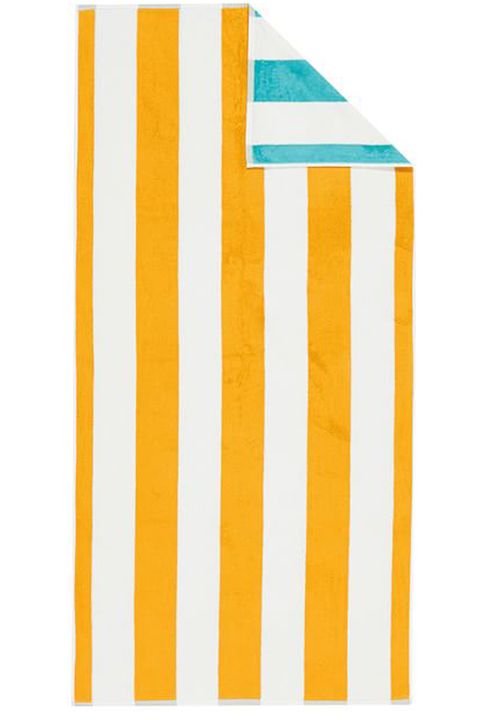 <p><strong>Pottery Barn</strong> towel, $40, <a href="http://www.potterybarn.com/products/reversible-awning-stripe-pool-towel-aqua-yellow/?pkey=e%7Cbeach%2Btowels%7C102%7Cbest%7C0%7C1%7C48%7C%7C8&cm_src=PRODUCTSEARCH" target="_blank">potterybarn.com</a>. </p>