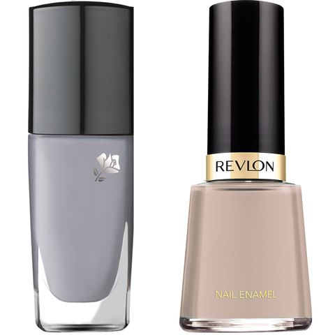 <p><strong>Lancome </strong>Vernis In Love in Gris Angora,$15, <a href="http://www.lancome-usa.com/vernis-in-love/3605532667324.html?gclid=CjwKEAjwy6O7BRDzm-Tdub6ZiSASJADPNzYrK-MBBUZG7IkGEsecGRUDEK26HQRWr4UQ_7NLrJHwPBoCg__w_wcB&LGWCODE=3605532667324%3B106713%3B6271&cm_mmc=cse_feed-_-Online_Only_Online_Exclusives-_-google-_-Vernis_in_Love&utm_campaign=Online_Only_Online_Exclusives&utm_medium=cse_feed&utm_content=Vernis_in_Love&utm_source=google">lancome.com</a>; <strong>Revlon </strong>Nail Enamel in Elegant,$5, <a href="http://www.revlon.com/products/nails/nail-color/revlon-nail-enamel#091000007106%7C%7C0">revlon.com</a>.<strong></strong></p>