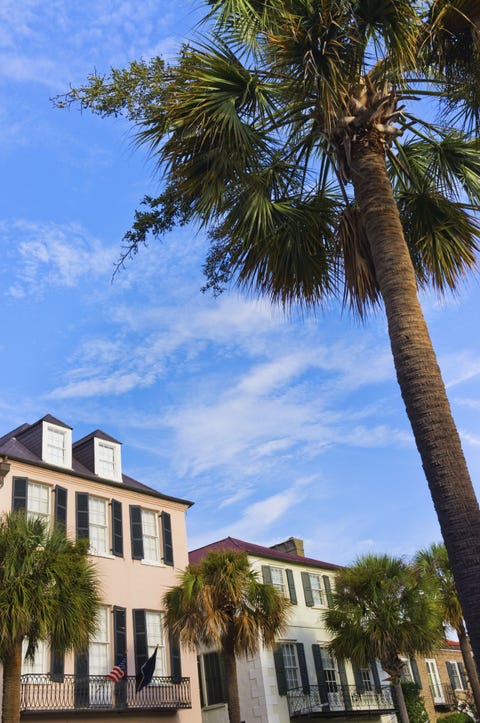 America's Most Beautiful City USA, South Carolina, Charleston, Rainbow Row, Bay Street, Houses in residential district