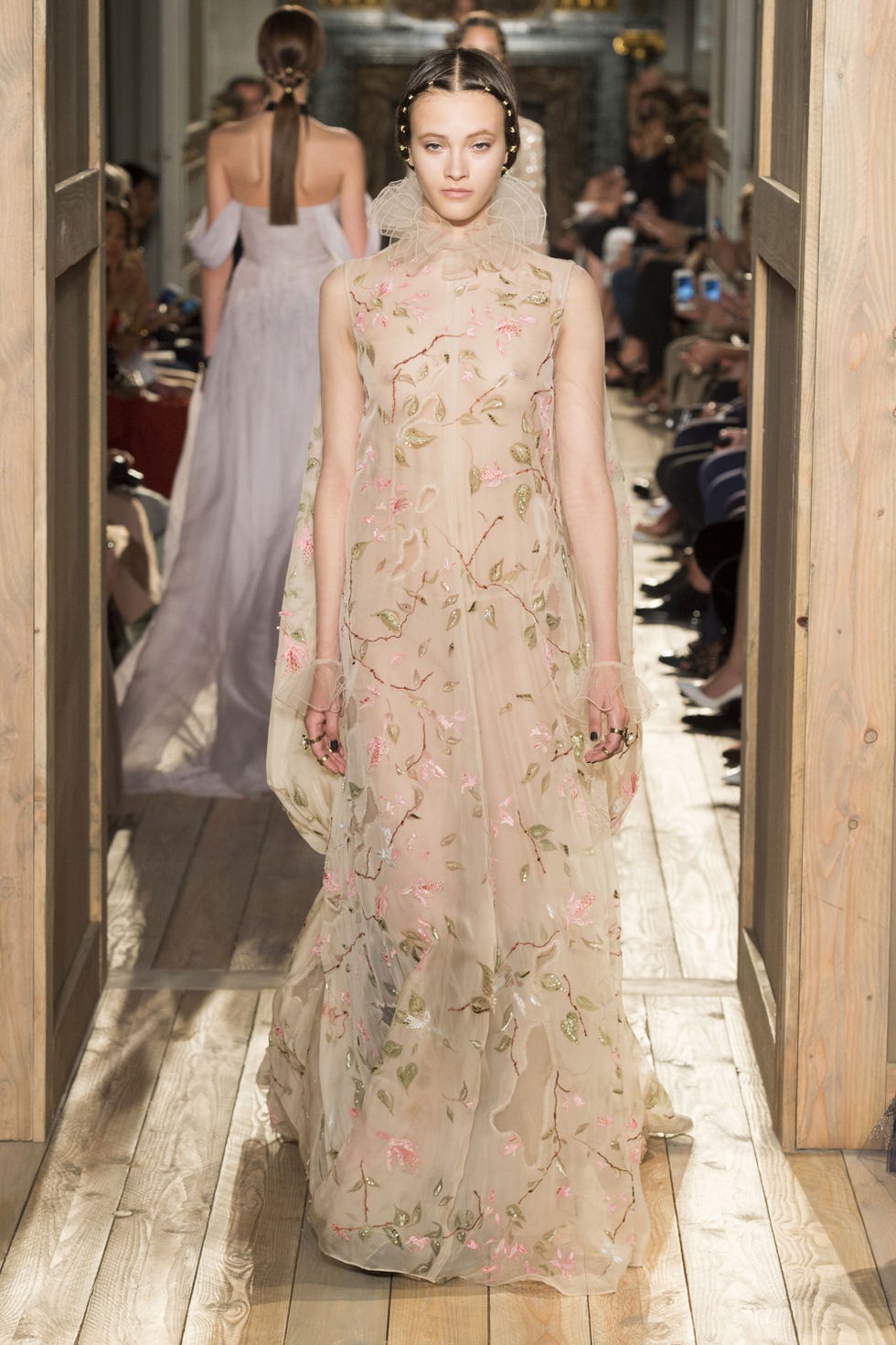 Clothing, Dress, Shoulder, Textile, Gown, Formal wear, Floor, Flooring, One-piece garment, Wedding dress, 