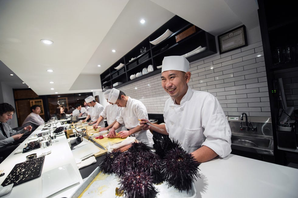 Cook, Room, Hat, Chef, Kitchen, Countertop, Cap, Cooking, Chef's uniform, Service, 