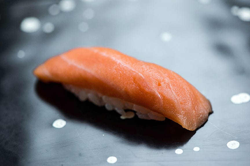 Cuisine, Food, Ingredient, Sushi, Fish slice, Orange, Dish, Rice, Salmon, Crudo, 