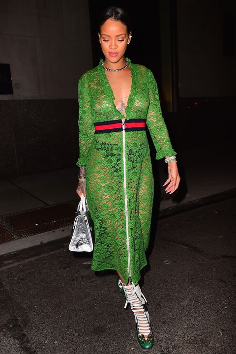 Rihanna was spotted out in NYC on Wednesday evening, as she headed to dinner with family at the Edition Hotel. The  singer put on a stunning display in Gucci SS16, wearing a green, lace dress. &#xA;&lt;P&gt;&#xA;Pictured: Rihanna&#xA;&lt;B&gt;Ref: SPL1291404  260516  &lt;/B&gt;&lt;BR/&gt;&#xA;Picture by: 247PAPS.TV / Splash News&lt;BR/&gt;&#xA;&lt;/P&gt;&lt;P&gt;&#xA;&lt;B&gt;Splash News and Pictures&lt;/B&gt;&lt;BR/&gt;&#xA;Los Angeles:310-821-2666&lt;BR/&gt;&#xA;New York:212-619-2666&lt;BR/&gt;&#xA;London:870-934-2666&lt;BR/&gt;&#xA;photodesk@splashnews.com&lt;BR/&gt;&#xA;&lt;/P&gt;