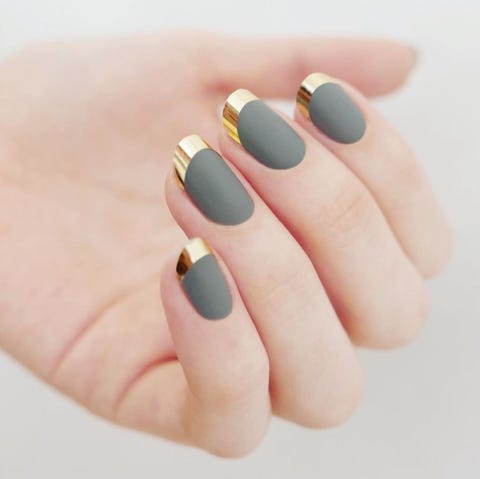 Matte + Chrome <p>If you want a higher contrast, apply chrome nail tape to your tips instead of polish.</p><p>Design by <a href="https://www.instagram.com/p/BIArN94DBkX/" target="_blank">@mpnails</a></p>