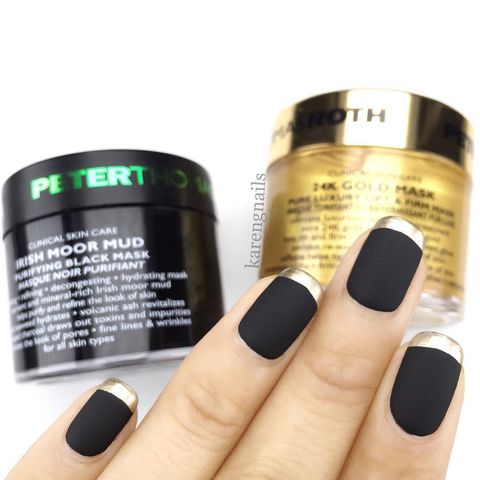 <p>For this look, start with a matte black nail. Add a metallic gold lacquer to your tips for a glam, but minimal design. </p><p>Design by <a href="https://www.instagram.com/p/BHLXPgTg3Pv/" target="_blank">@karengnails</a></p>