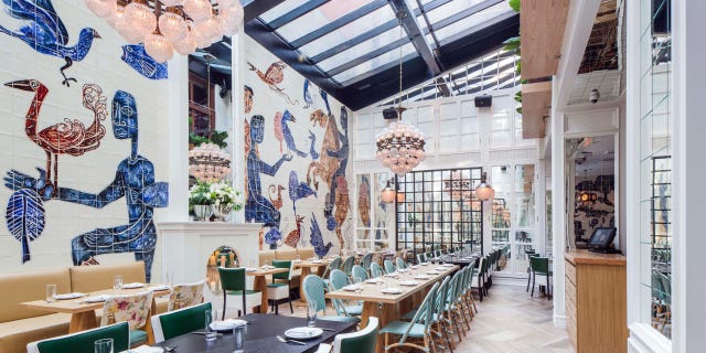 Interior design, Ceiling, Table, Furniture, Room, Interior design, Light fixture, Hall, Restaurant, Design, 