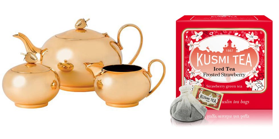 <p><strong>Wild Strawberry</strong> tea set, $431, <a href="https://us.amara.com/products/wild-strawberry-tea-set" target="_blank">amara.com</a>; <strong>Kusmi</strong> Frosted Strawberry Tea, $18, <a href="https://us-en.kusmitea.com/frosted-strawberry.html?" target="_blank">kusmitea.com</a>. </p>