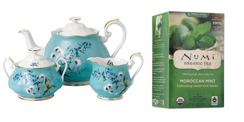 <p><strong>100 Years</strong> tea set, $187, <a href="https://us.amara.com/products/100-years-tea-set-3-piece-1950-festival" target="_blank">amara.com</a>; <strong>Numi </strong>Mint tea, $8, <a href="http://shop.numitea.com/Moroccan-Mint/p/NUMIS-10104&c=NumiTeaStore@Teabag@Herbal" target="_blank">shopnumitea.com</a>. </p>