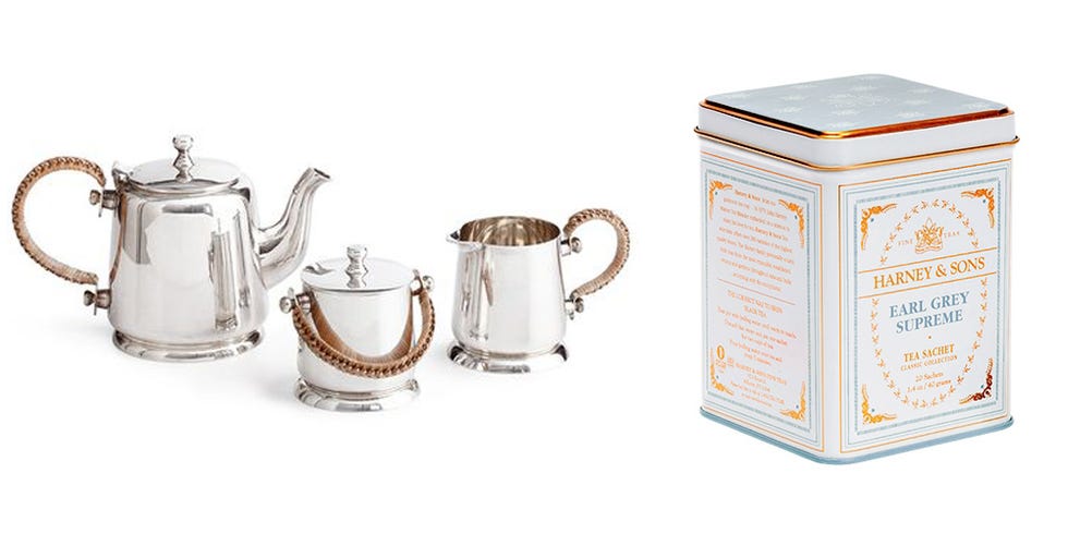 <p><strong>Ralph Lauren</strong> tea set, $997, <a href="https://us.amara.com/products/darian-tea-set?utm_source=polyvore%20US&utm_medium=cpc&utm_campaign=teapots&amss=4nb" target="_blank">us.amara.com</a>; <strong>Harney & Sons</strong> Earl Grey Tea, $9, <a href="https://www.harney.com/earl-grey-supreme-tea.html" target="_blank">harney.com</a>. </p>