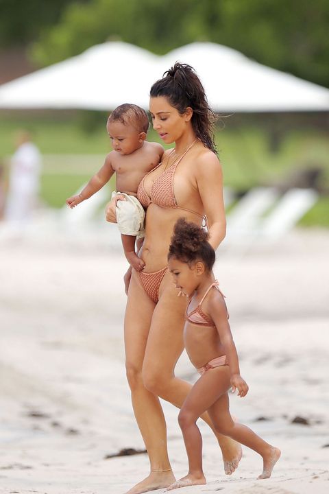 Beach Glamour Photography - Kim Kardashian, North West and Saint West Take the Beach - Kim Kardashian  Shows Off Post Baby Body on the Beach