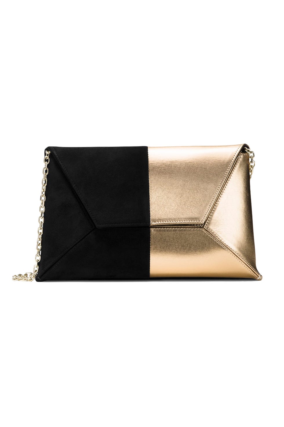 <p>Nothing says disco like black-and-gold, and this sleek suede envelope clutch is a throwback to the 70s in both color and construction—with the added bonus of gold chain shoulder strap for 21st-century girls who need their hands free to text. <em data-redactor-tag="em">$495, </em><em data-redactor-tag="em"><a href="http://www.stuartweitzman.com/products/midipetite/?DepartmentId=720&amp;DepartmentGroupId=63&amp;ColMatID=29574" target="_blank">stuartweitzman.com</a></em></p>