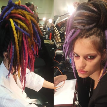 Hair, Hairstyle, Eyelash, Style, Magenta, Fashion, Beauty, Hair coloring, Street fashion, Hair accessory, 