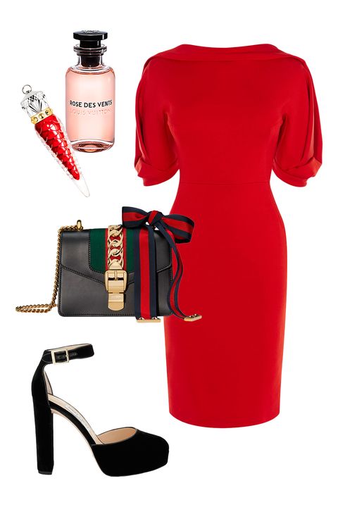 <p>A body-skimming tailored silhouette with a chic draped neckline and statement sleeves evokes all the glamour of late mid-century supper clubs—made even bolder in a brazen lipstick red.<span id="selection-marker-1" class="redactor-selection-marker" data-verified="redactor" data-redactor-tag="span" data-redactor-class="redactor-selection-marker"></span><br>
</p><p><br>
</p><p><em data-redactor-tag="em">Karen Millen Statement Sleeve Dress, $399, </em><em data-redactor-tag="em"><a href="http://www.karenmillen.com/us/womens/new-in/statement-sleeve-dress/016241.html?dwvar_016241_color=94&amp;cgid=new-in&amp;position=14#page=2&amp;start=1" target="_blank">karenmillen.com</a>; <em data-redactor-tag="em">Jimmy Choo Daphne 120 black velvet platforms, $925, </em><a href="http://us.jimmychoo.com/en/women/new-arrivals/daphne-120/black-velvet-platforms-DAPHNE120VEL010003.html?cgid=women-newarrivals#start=1" target="_blank"><em data-redactor-tag="em">jimmychoo.com</em></a><span class="redactor-invisible-space" data-verified="redactor" data-redactor-tag="span" data-redactor-class="redactor-invisible-space">; <em data-redactor-tag="em">Gucci Silvie Leather Mini Chain Bag, $1950, <a href="https://www.gucci.com/us/en/pr/women/handbags/womens-shoulder-bags/sylvie-leather-mini-chain-bag-p-431666CVLEG8638?position=19&amp;listName=ProductGridComponent&amp;categoryPath=Women/Handbags/Womens-Mini-Bags" target="_blank">gucci.com</a></em><span class="redactor-invisible-space" data-verified="redactor" data-redactor-tag="span" data-redactor-class="redactor-invisible-space">; <em data-redactor-tag="em">Christian Louboutin Loubilaque Lip Lacquer in Rouge Louboutin, $85, <a href="http://www.neimanmarcus.com/Christian-Louboutin-Loubilaque-Lip-Lacquer-Lips/prod191720427_cat10470734__/p.prod?icid=&amp;searchType=EndecaDrivenCat&amp;rte=%252Fcategory.jsp%253FitemId%253Dcat10470734%2526pageSize%253D30%2526No%253D0%2526refinements%253D&amp;eItemId=prod191720427&amp;cmCat=product&amp;childItemId=NMC23PJ_01" target="_blank">neimanmarcus.com</a></em><span class="redactor-invisible-space" data-verified="redactor" data-redactor-tag="span" data-redactor-class="redactor-invisible-space">; <em data-redactor-tag="em">Louis Vuitton Rose des Vents Fragrance, $240, <a href="http://us.louisvuitton.com/eng-us/products/rose-des-vents-014422" target="_blank">louisvuitton.com</a></em><span class="redactor-invisible-space" data-verified="redactor" data-redactor-tag="span" data-redactor-class="redactor-invisible-space"></span></span></span></span></em></p>