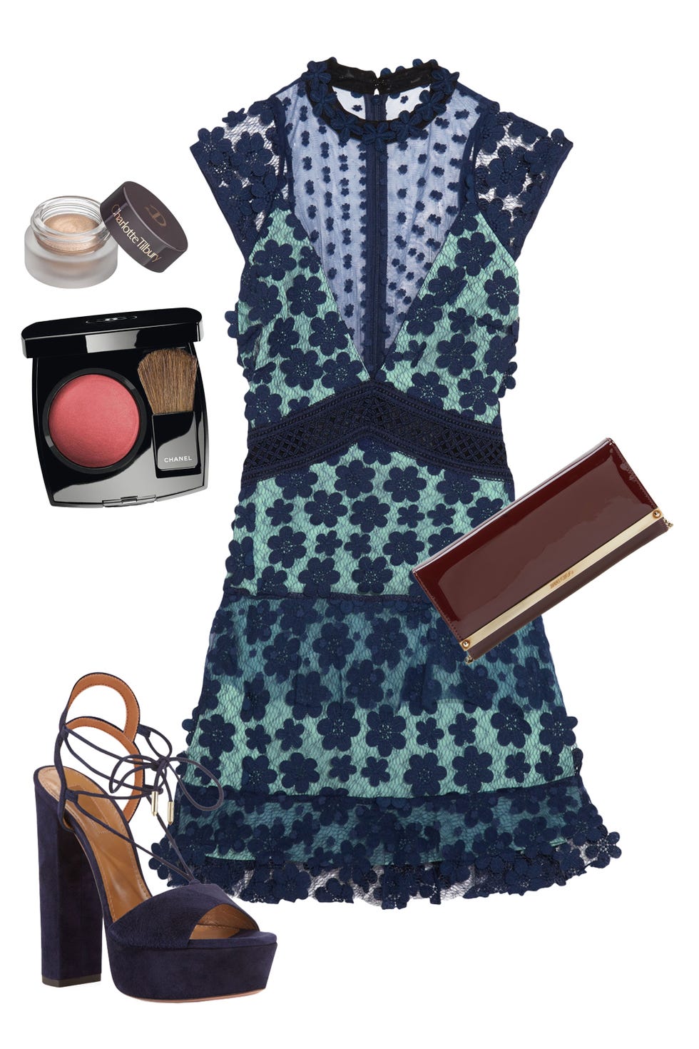 <p>A flirtatious, fun dress that's teeming with personality will work its charm on any handsome stranger—and the cute platform sandals will mean you're ready for anything, from a spontaneous night out dancing to a romantic walk in the park.
</p><p><br>
</p><p><em data-redactor-tag="em">Self-Portrait Sleeveless Tiered Lace Mini Dress, $480, <a href="http://www.neimanmarcus.com/Self-Portrait-Sleeveless-Tiered-Lace-Mini-Dress-Navy/prod189330456_cat54320751__/p.prod?icid=&amp;searchType=EndecaDrivenCat&amp;rte=%252Fcategory.service%253FitemId%253Dcat54320751%2526pageSize%253D120%2526No%253D0%2526refinements%253D&amp;eItemId=prod189330456&amp;cmCat=product" target="_blank">neimanmarcus.com</a>; Aquazzura Austin Plateau Suede Platform Sandal, $775, <a href="http://www.neimanmarcus.com/Aquazzura-Austin-Plateau-Suede-Platform-Sandal-Ink-Aquazzura/prod186390096_cat47570743__/p.prod?icid=&amp;searchType=EndecaDrivenCat&amp;rte=%252Fcategory.jsp%253FitemId%253Dcat47570743%2526pageSize%253D120%2526No%253D0%2526refinements%253D&amp;eItemId=prod186390096&amp;cmCat=product" target="_blank">neimanmarcus.com</a>; Jimmy Choo Milla Patent Leather Wallet on a Chain, $775, <a href="http://shop.nordstrom.com/s/jimmy-choo-milla-patent-leather-wallet-on-a-chain/3703279" target="_blank">nordstrom.com</a>; Charlotte Tilbury Eyes to Mesmerise Cream Eyeshadow, $32, <a href="http://shop.nordstrom.com/s/charlotte-tilbury-eyes-to-mesmerise-cream-eyeshadow/4056427?origin=category-personalizedsort&amp;fashioncolor=JEAN" target="_blank">nordstrom.com</a>; Chanel Joues Contraste Le Rouge Collection No 1 Powder Blush, $45, <a href="http://www.neimanmarcus.com/CHANEL-b-JOUES-CONTRASTE-LE-ROUGE-COLLECTION-N-176-1-b-br-Powder-Blush/prod192820218/p.prod?rte=%2Fcategory.jsp%3FitemId%3Dcat10420742%26pageSize%3D119%26No%3D0%26refinements%3D&amp;icid=&amp;seoCategory=Makeup&amp;seoDesigner=CHANEL&amp;seoProduct=JOUES%20CONTRASTE%20-%20LE%20ROUGE%20COLLECTION%20N°1Powder Blush&amp;searchType=EndecaDrivenCat&amp;cmCat=product&amp;eItemId=prod192820218&amp;parentId=cat10420742" target="_blank">neimanmarcus.com</a></em></p>