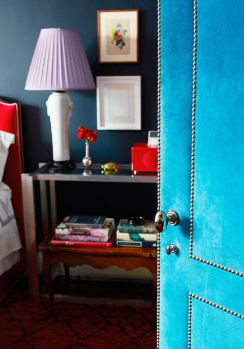 <p>"My friend and former mentor <a href="http://milesredd.com/" target="_blank">Miles Redd</a> taught me to "decorate your door." Consider contrast paint (glossy black is a favorite) or trompe l'oeil moldings, which most house painters or Type A common folk could handle in a couple hours with blue tape. The&nbsp;<i data-redactor-tag="i">luxe</i>&nbsp;route is door upholstery—in cowhide, suede, or silk satin for the Jean Harlow devotees amongst us."<span class="redactor-invisible-space" data-verified="redactor" data-redactor-tag="span" data-redactor-class="redactor-invisible-space"></span></p>