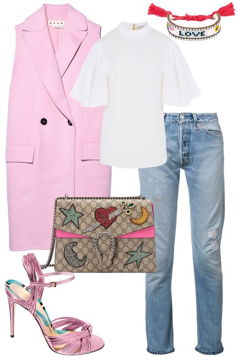 <p>"Pretty pastels were all over the New York runways for next season, so get a head-start on the trend by wearing this Gucci shoe with other candy-colored pieces."<span class="redactor-invisible-space" data-verified="redactor" data-redactor-tag="span" data-redactor-class="redactor-invisible-space">&nbsp;—<span class="redactor-invisible-space" data-redactor-tag="span" data-redactor-class="redactor-invisible-space" data-verified="redactor">&nbsp;<strong data-redactor-tag="strong" data-verified="redactor">Joanna Hillman, Style Director, on her styling</strong></span><span class="redactor-invisible-space" data-verified="redactor" data-redactor-tag="span" data-redactor-class="redactor-invisible-space"></span></span></p><p><span class="redactor-invisible-space" data-verified="redactor" data-redactor-tag="span" data-redactor-class="redactor-invisible-space"><span class="redactor-invisible-space" data-redactor-tag="span" data-redactor-class="redactor-invisible-space" data-verified="redactor"><strong data-redactor-tag="strong" data-verified="redactor"><br></strong></span></span></p><p><span class="redactor-invisible-space" data-verified="redactor" data-redactor-tag="span" data-redactor-class="redactor-invisible-space"><span class="redactor-invisible-space" data-verified="redactor" data-redactor-tag="span" data-redactor-class="redactor-invisible-space"><em data-redactor-tag="em" data-verified="redactor"><strong data-redactor-tag="strong" data-verified="redactor">Gucci</strong>&nbsp;sandal, $795,&nbsp;<strong data-redactor-tag="strong" data-verified="redactor"><a href="https://shop.harpersbazaar.com/g/gucci/allies-high-sandal-9825.html" target="_blank">shopBAZAAR.com</a></strong>;</em><span class="redactor-invisible-space" data-verified="redactor" data-redactor-tag="span" data-redactor-class="redactor-invisible-space"><em data-redactor-tag="em" data-verified="redactor"> <strong data-redactor-tag="strong" data-verified="redactor">Marni</strong> waistcoat, $2,250, <strong data-redactor-tag="strong" data-verified="redactor"><a href="https://shop.harpersbazaar.com/m/marni/waistcoat-in-light-pink-10261.html" target="_blank">shopBAZAAR.com</a></strong>; <strong data-redactor-tag="strong" data-verified="redactor">Tibi</strong> top, $295, <a href="https://shop.harpersbazaar.com/t/tibi/savanna-crepe-tie-back-top-10251.html" target="_blank"><strong data-redactor-tag="strong" data-verified="redactor">shopBAZAAR.com</strong></a>; <strong data-redactor-tag="strong" data-verified="redactor">Shourouk</strong>, $180, shopBAZAAR.com; <strong data-redactor-tag="strong" data-verified="redactor">Re/Done</strong> jean, $264, <strong data-redactor-tag="strong" data-verified="redactor"><a href="https://shop.harpersbazaar.com/r/re/done/high-waist-skinny-jeans-10240.html" target="_blank">shopBAZAAR.com</a></strong>; <strong data-redactor-tag="strong" data-verified="redactor">Gucci</strong> bag, $3,600, <strong data-redactor-tag="strong" data-verified="redactor"><a href="https://shop.harpersbazaar.com/g/gucci/marmont-moon-and-sword-bag-9829.html" target="_blank">shopBAZAAR.com</a></strong>.</em></span><br></span></span></p>