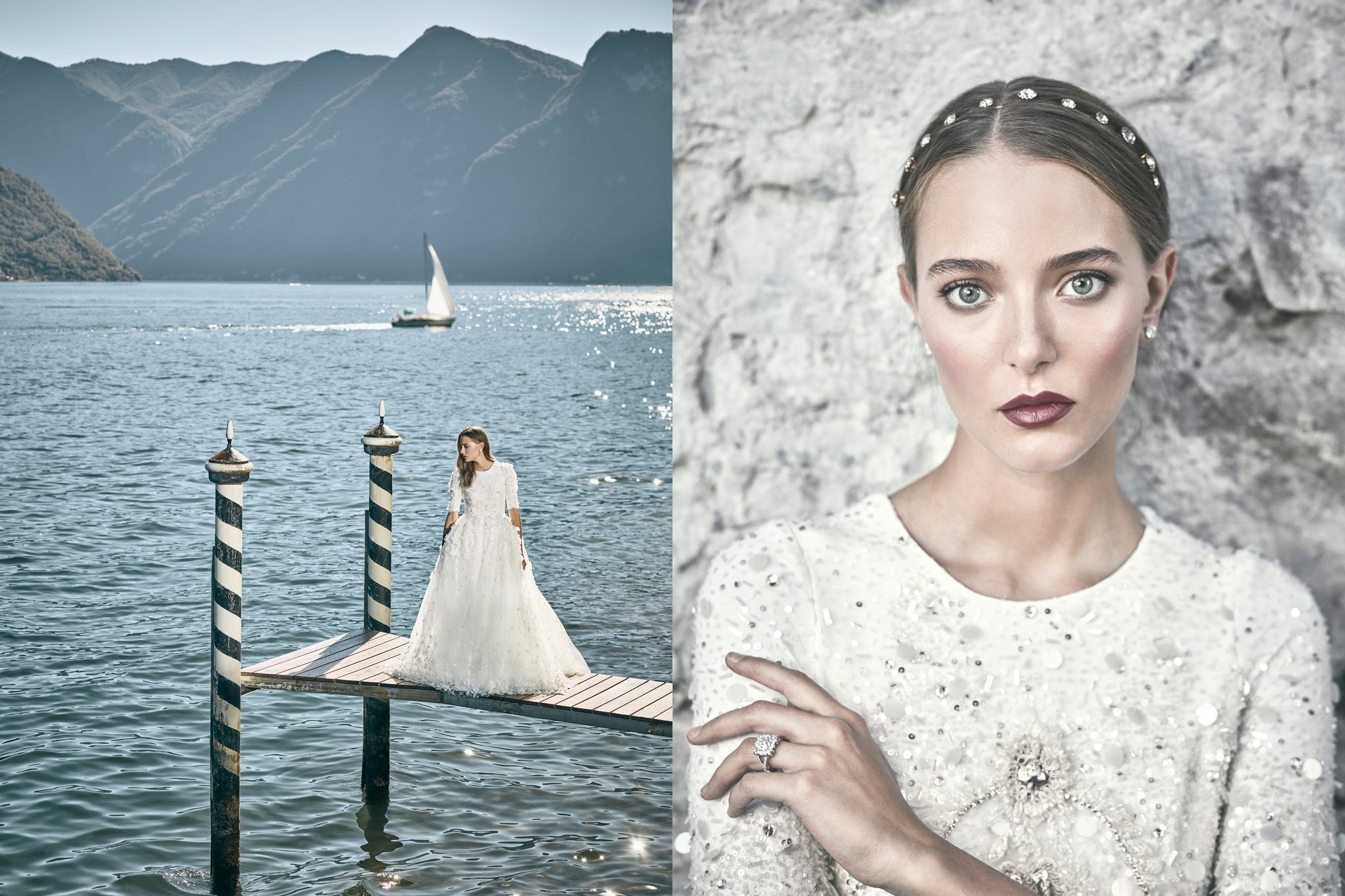Clothing, Photograph, Coastal and oceanic landforms, Dress, Watercraft, Beauty, Bridal accessory, Bridal clothing, Headpiece, Bride, 